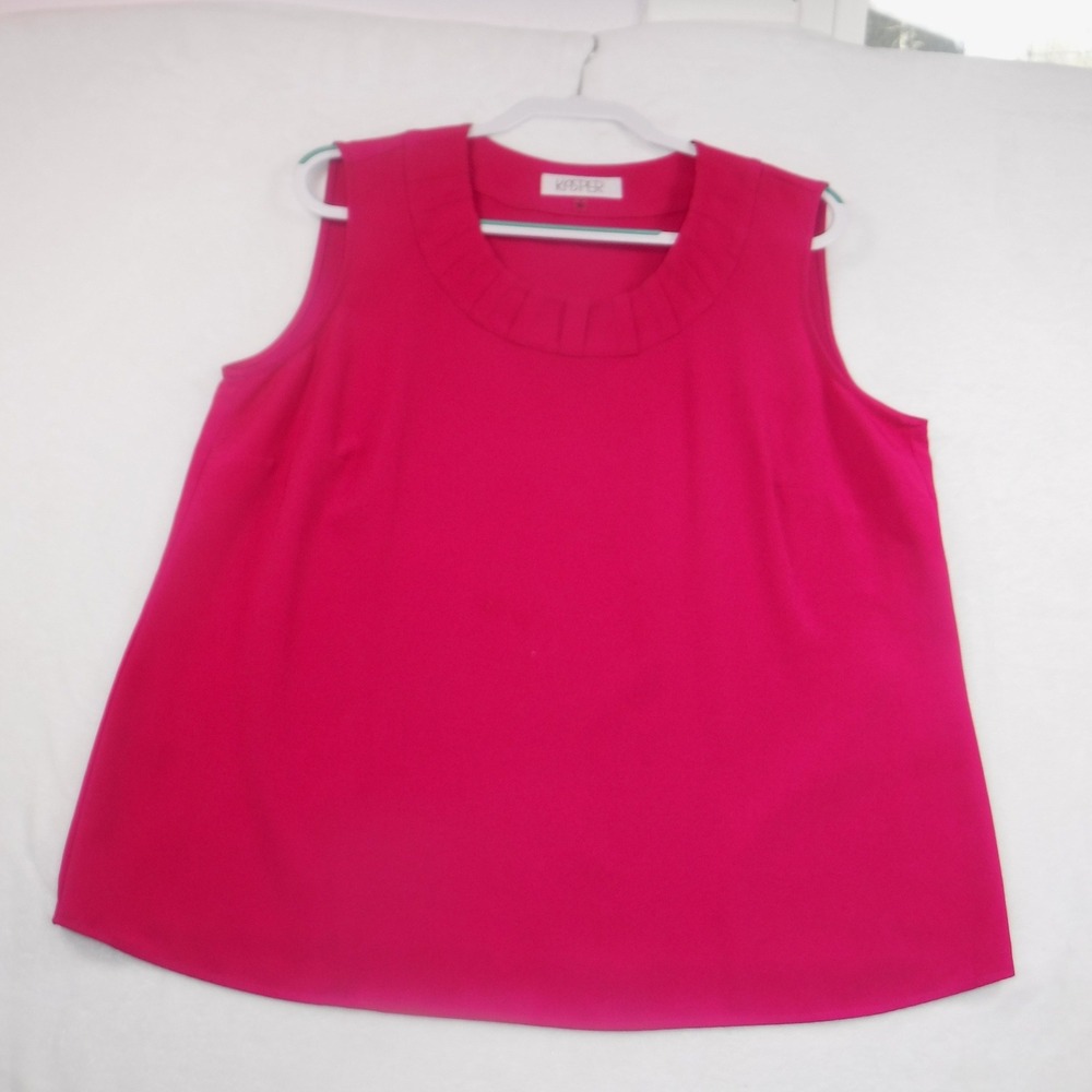 Kasper Womens 1X Fuchsia Pink Pleated Neck Sleeveless Shell Blouse Top Size‎ 1X